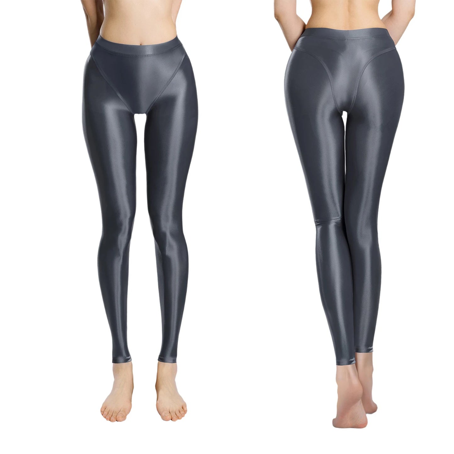 Women Glossy Stretchy Stirrup Leggings Skinny Rolling Up High Waist Slim Fit Tights for Fitness Gym Yoga Sports Control Pants