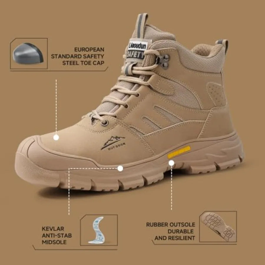 Steel Toe Boots for Men Indestructible High Top Work Shoes for Men Comfortable Safety Shoes Puncture Proof Hiking Construction