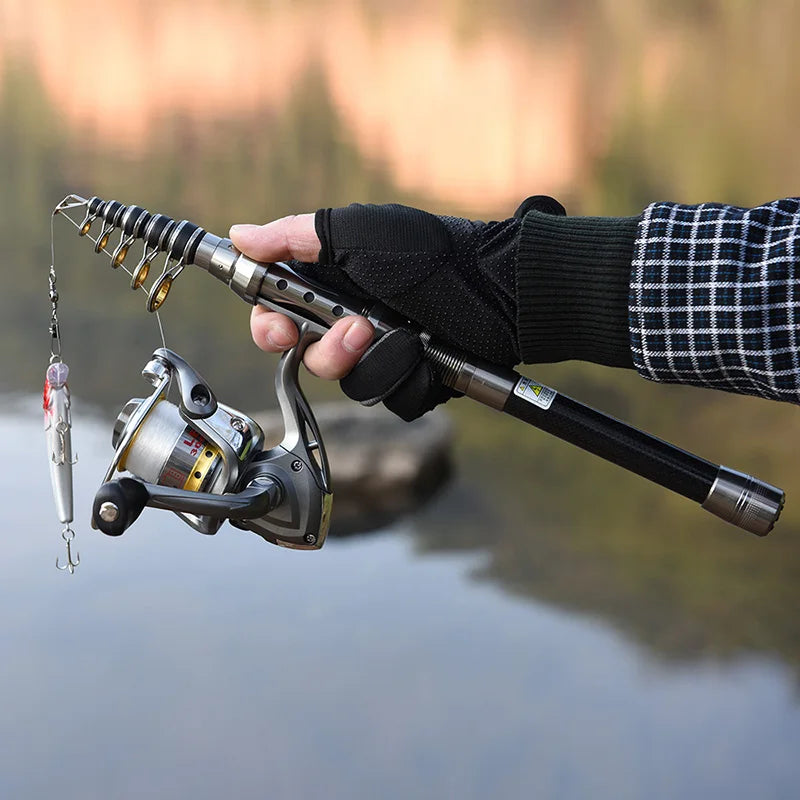 2.4m-10 Sections Fishing Rod Reel Combo Full Kit Telescopic Fishing Rods Spinning Reels Set with Hooks Soft Lures Barrel Swivels