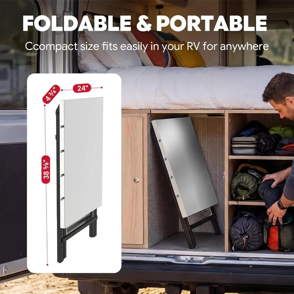 Foldable Outdoor Grill Table, Pizza Oven Stand & Griddle Stand with Garage Rack & Tissue Holder, 30" x 24" Stainless Steel