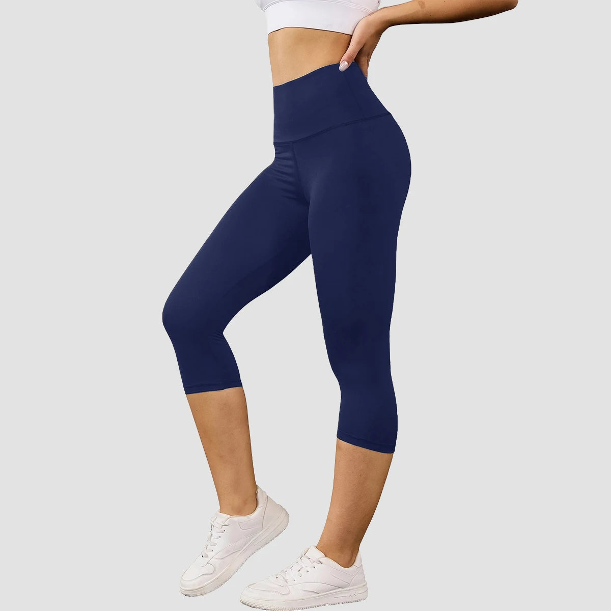 Women's High Waisted White Leggings Knee-Length Yoga Pants Stretchy Breathable for Workout, Running, and Daily Casual Wear