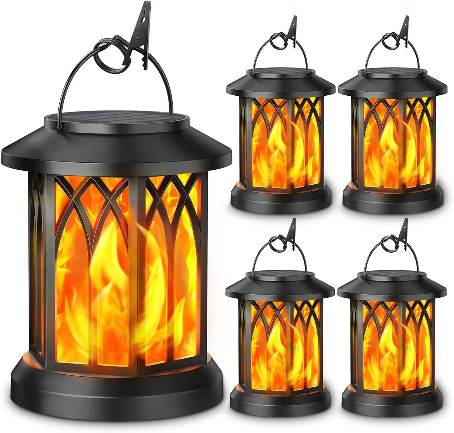 4 Pack Solar Lantern Outdoor Lights, Upgraded Flickering Flame Solar Lanterns Lights Outdoor Waterproof, Hanging Lantern Decorat