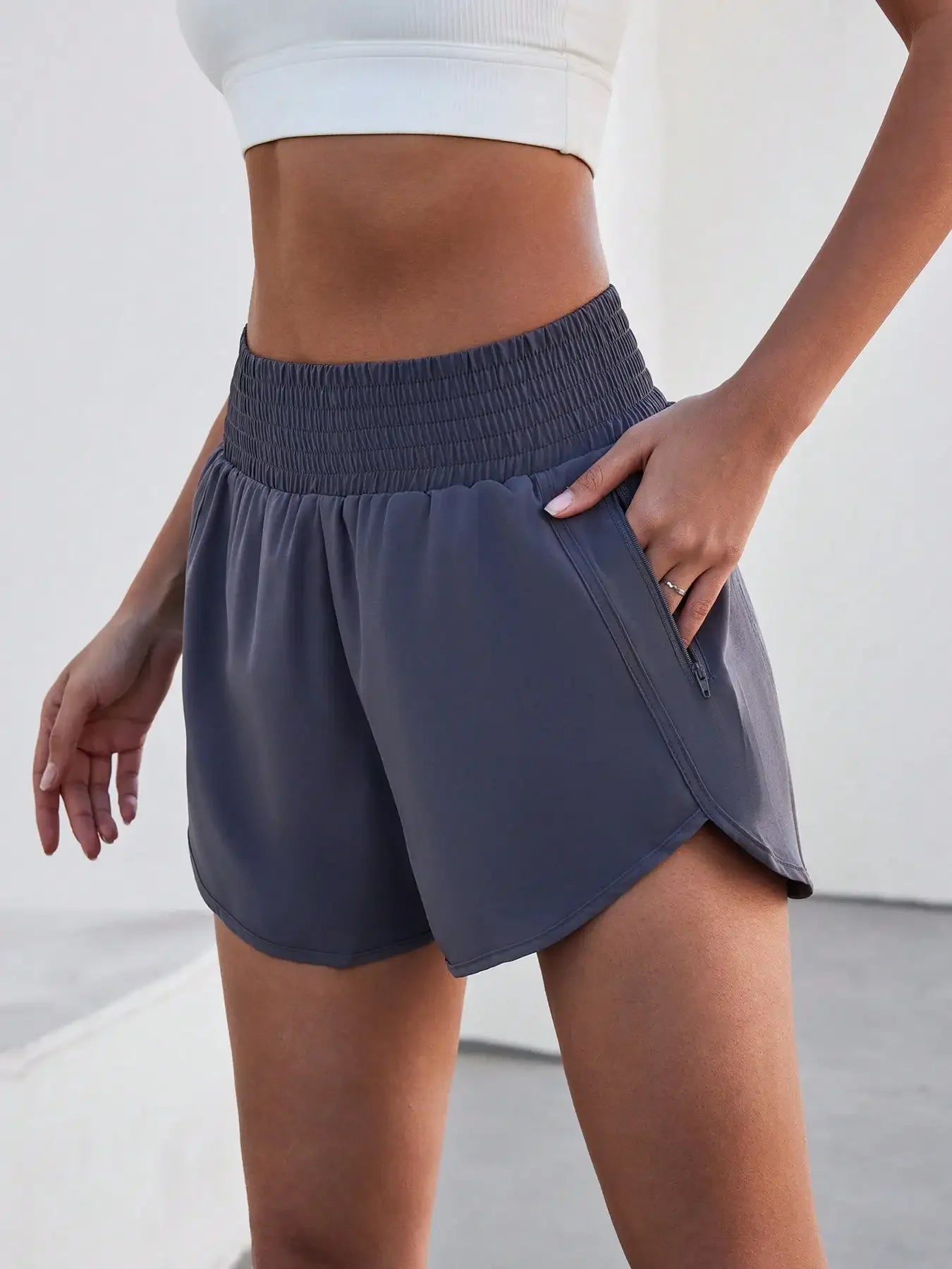 Women's Sports Shorts, High Waisted Running Shorts, Pocket Sports Shorts, Gym Elastic Exercise Shorts