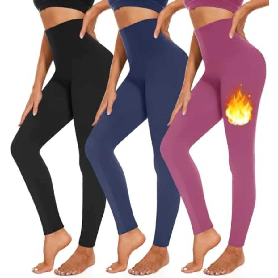 3 Pack Fleece Lined Leggings Women High Waisted Warm Winter Yoga Pants for Women Thermal Running Workout Leggings