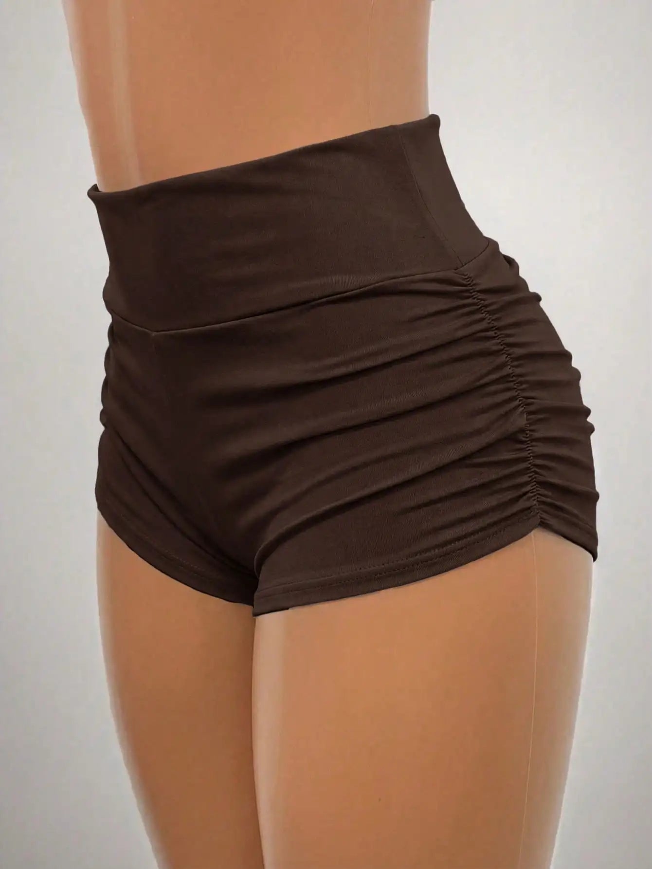 EZwear Ladies' Solid Color Ruched Biker Shorts, Summer Biking,Yoga Sports