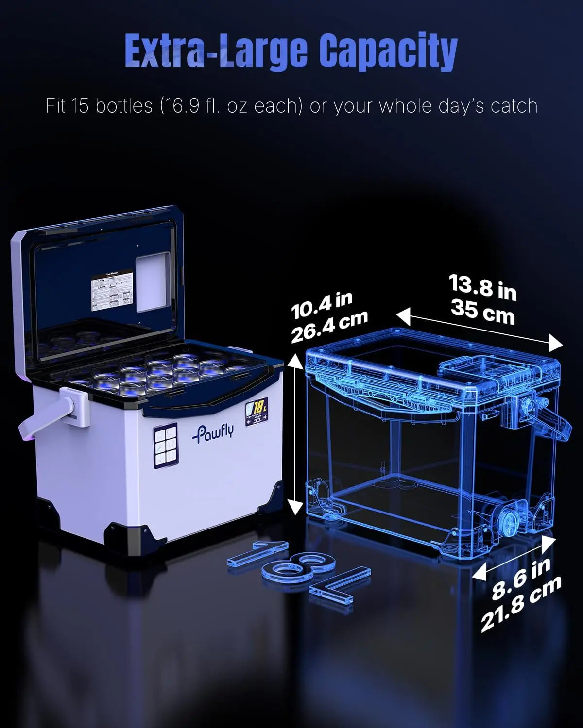 13-19 QT Live Bait Cooler, Leak-Proof Fishing Cooler with Rechargeable Aerator, Portable Fish Livewell for Boat, Insulated Minnow Bucket for Shrimp & Live Fish