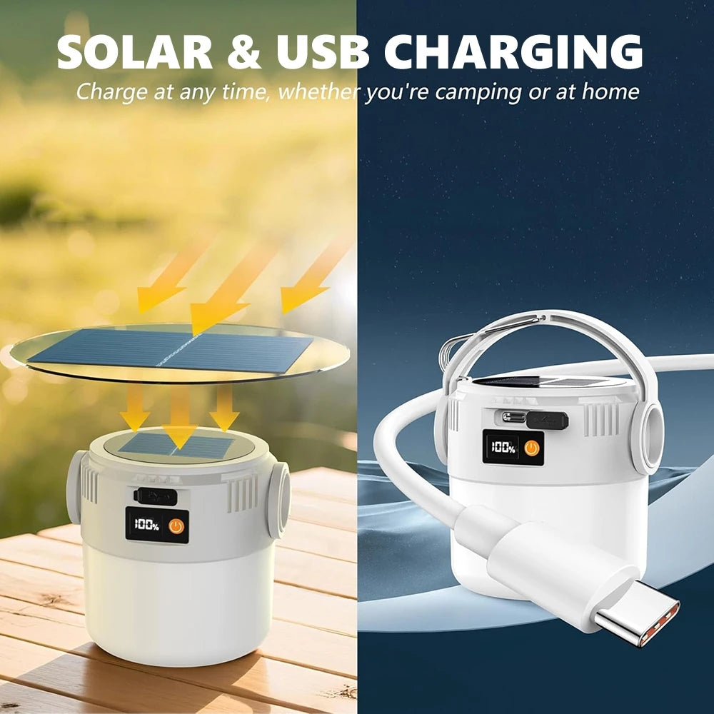 1/2Pcs Solar Camping Lights Outdoor Waterproof Multifunctional Tent Flashlight USB And Solar Charge Atmosphere Light with Hook
