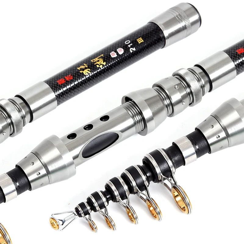 2.4m-10 Sections Fishing Rod Reel Combo Full Kit Telescopic Fishing Rods Spinning Reels Set with Hooks Soft Lures Barrel Swivels
