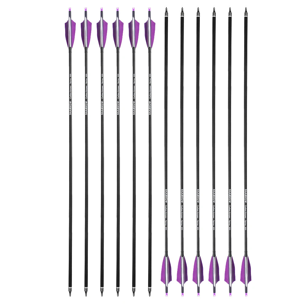 12pcs Mixed Carbon Arrows 4inch Turkey Feather Spine 500 ID6.2mm OD7.8mm Shaft 100 Gr Arrowheads Bow Hunting Shooting Acc