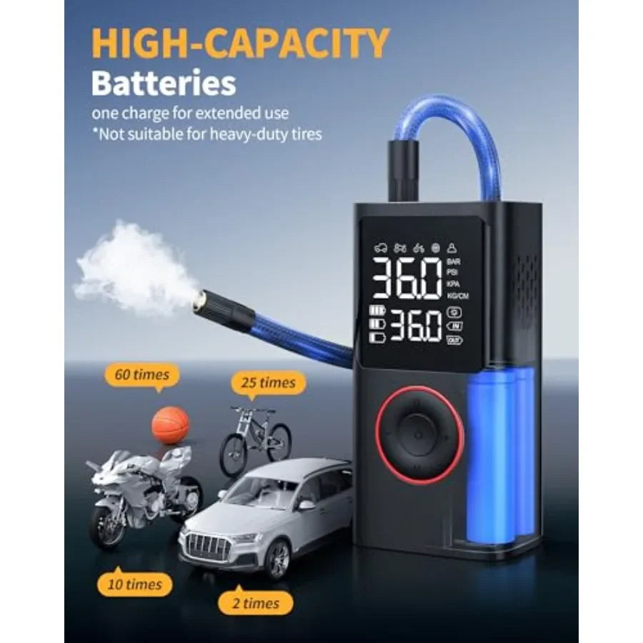 Tire Inflator Portable Air Compressor, 150 PSI Cordless Bike Pump, Air Pump for Auto, Motorcycle, Bicycle, Balls with Pressure