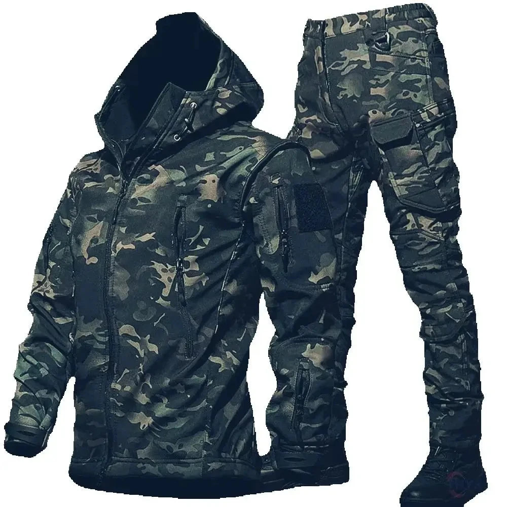 6XL TAD Tactical Men Hunting Hiking Fishing Explore Clothes Suit Camouflage Shark Skin Hunting Waterproof Hooded Jacket+Pants