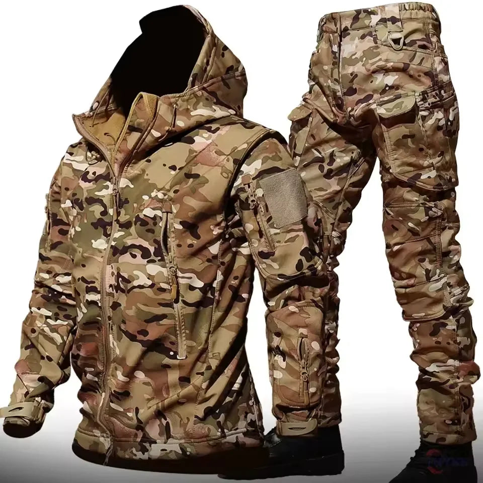 6XL TAD Tactical Men Hunting Hiking Fishing Explore Clothes Suit Camouflage Shark Skin Hunting Waterproof Hooded Jacket+Pants