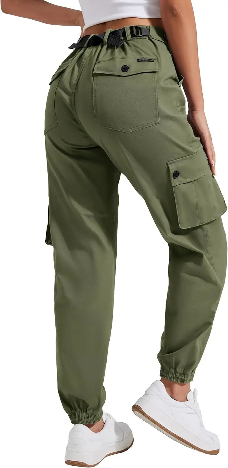 Pioneer Camp Women's Stretchy Cargo Pants with Pockets Cotton Climbing Hiking Casual High-Rise Joggers Adjustable Waist