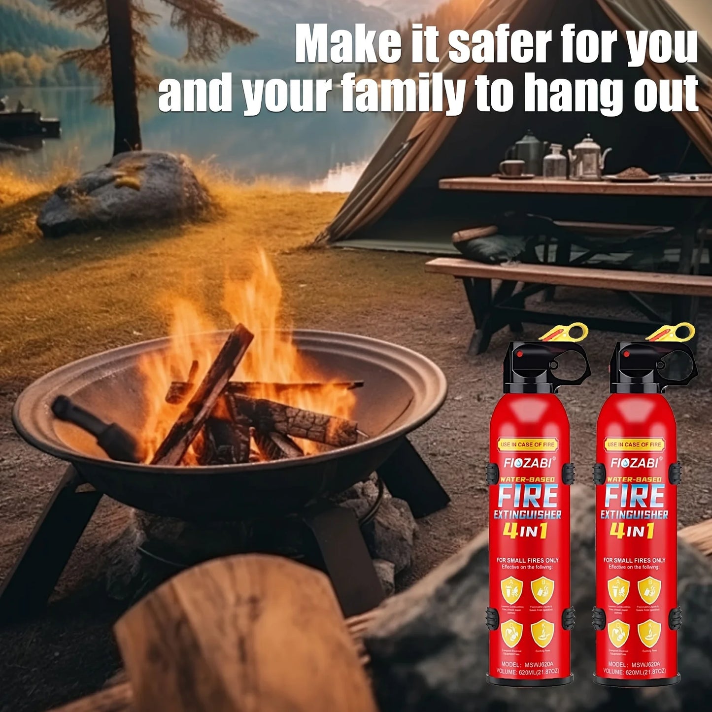 Portable Fire Extinguisher | 4-in-1 Small Fire Extinguisher for Home, Garage, Kitchen, Car | for Electric, Textile And Grease Fires | Non-Toxic, Easy Clean, Wall Mount Include