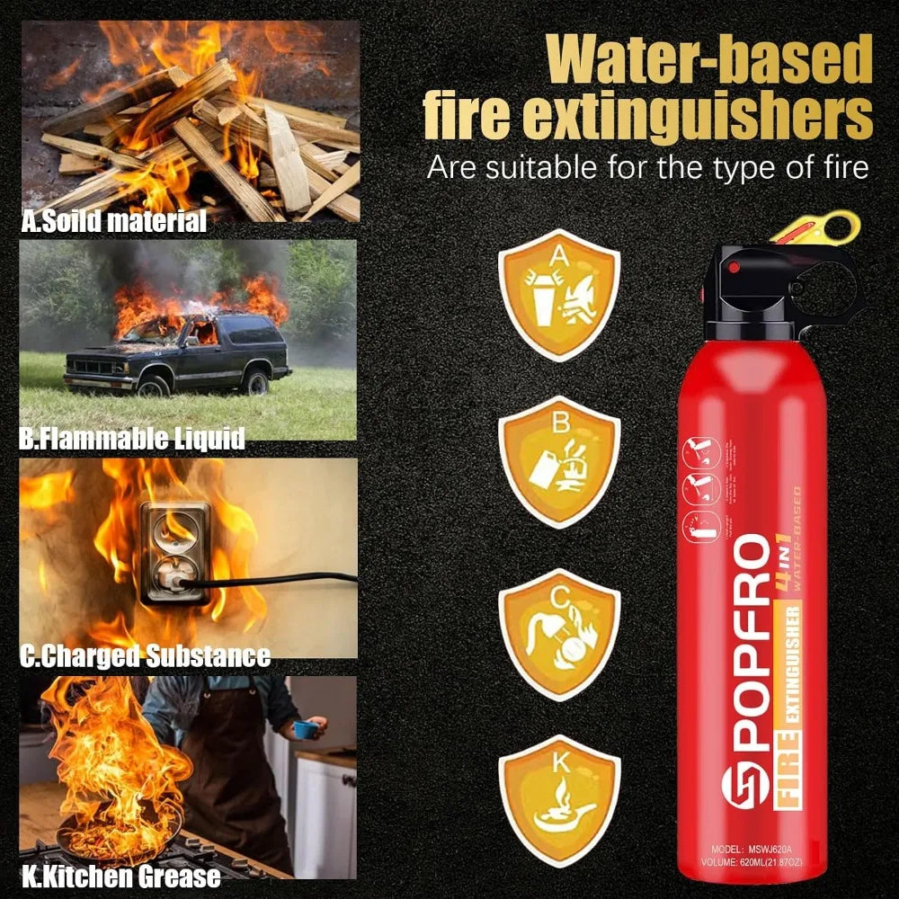 4-in-1 Small Fire Extinguisher for Home, Garage, Kitchen, Car | Non-Toxic, Easy Clean, Wall Mount Included