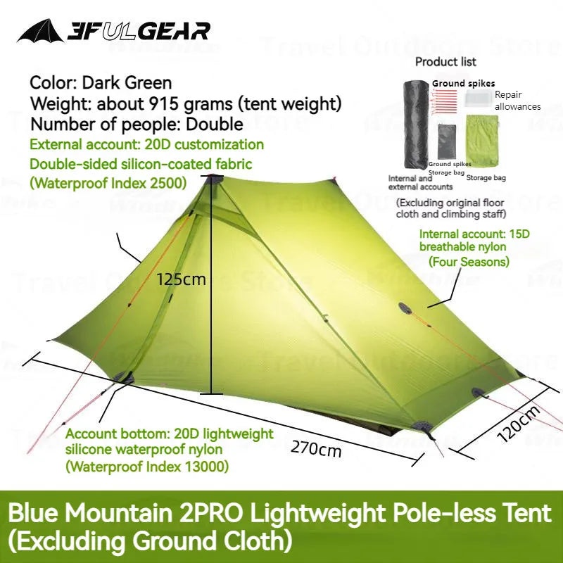 3F UL GEAR LanShan 2 Pro Roof Tent Ultralight Double Layer Tent for 2 Persons Outdoor Camping Hiking Trekking 3/4 Season