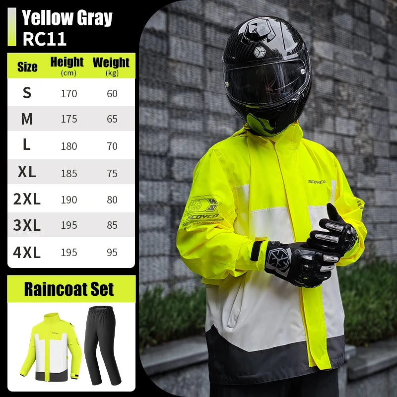 SCOYCO Motorcycle Raincoat Suit Men Rainstorm Prevention Split Rain Jacket Pants Camping Hiking Fishing Motorbike Rider Raincoat
