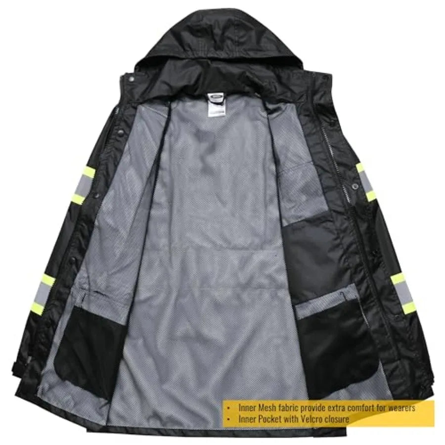 Hi-Vis Reflective Safety Rain Jacket and Pants for Men Women Waterproof Rain Gears for Farming Fishing Work HV Rain Suit with I
