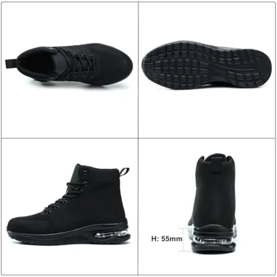 Steel Toe Work Boots for Men or Women, High Top Slip Resistant Safety Shoes Puncture Proof Comfortable Air Cushion Tennis Boots