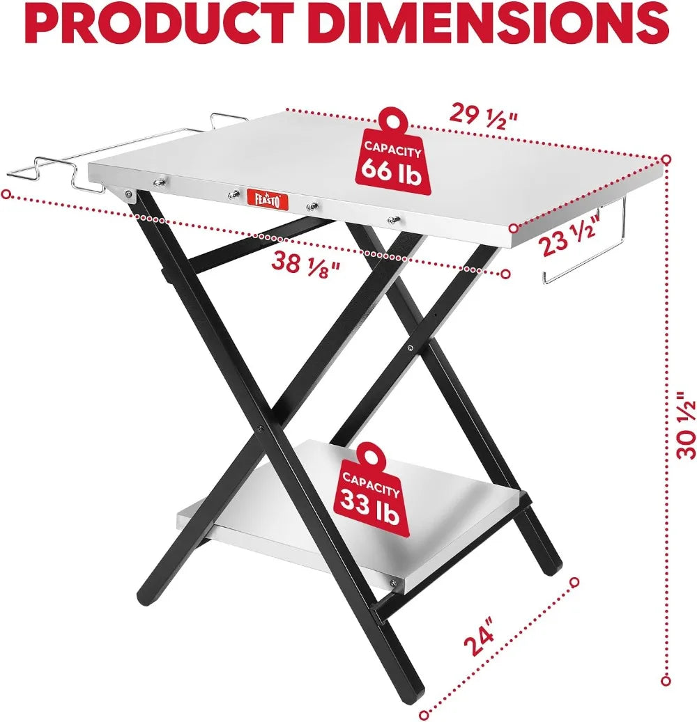 Foldable Outdoor Grill Table, Pizza Oven Stand & Griddle Stand with Garage Rack & Tissue Holder, 30" x 24" Stainless Steel