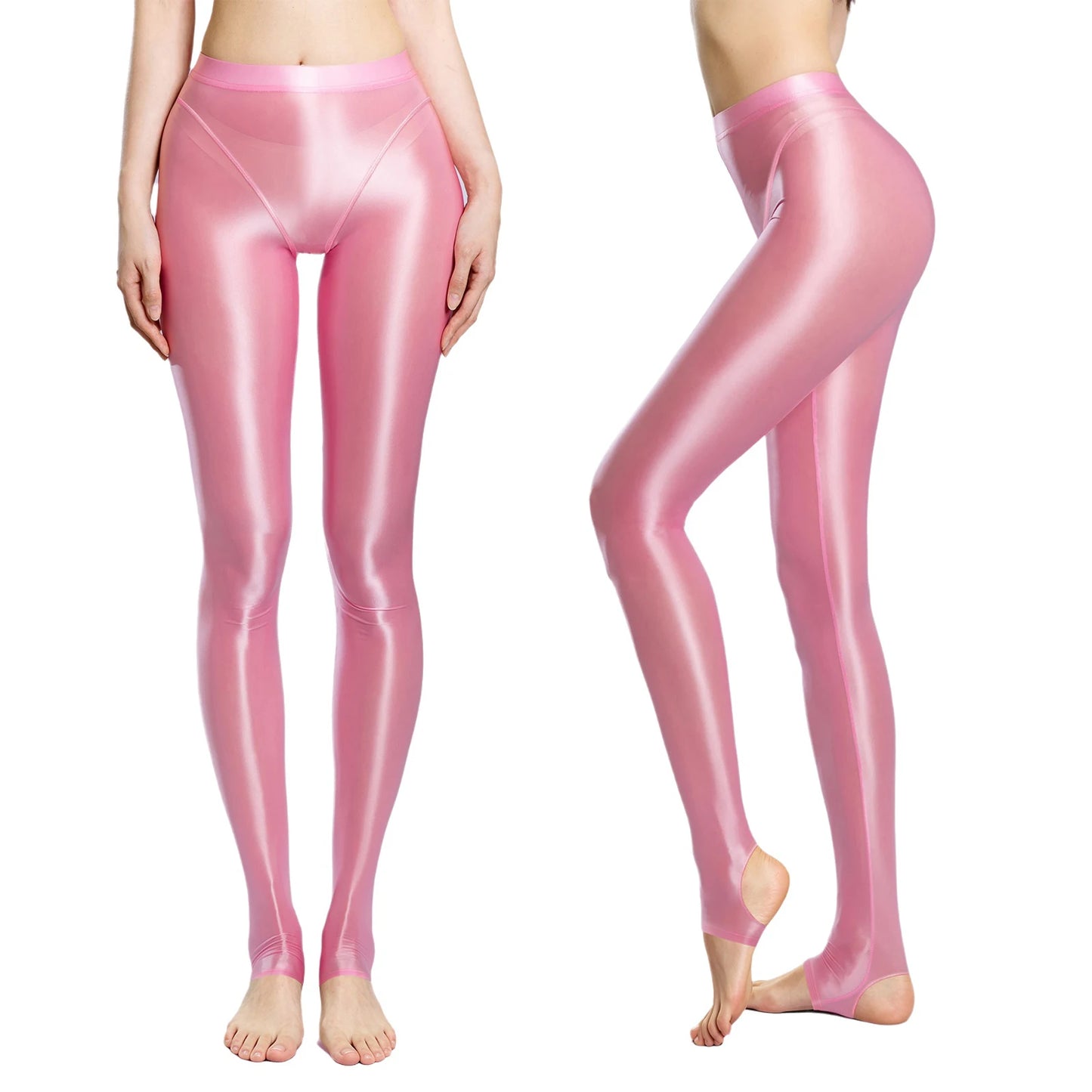 Women Glossy Stretchy Stirrup Leggings Skinny Rolling Up High Waist Slim Fit Tights for Fitness Gym Yoga Sports Control Pants