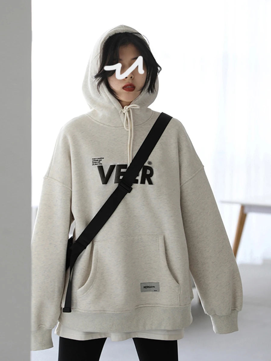 CHIC VEN New Women Sweatshirts Loose Casual Retro Hooded Plush Thick Oversized Female Jacket Pullover Coat Autumn Winter 2025