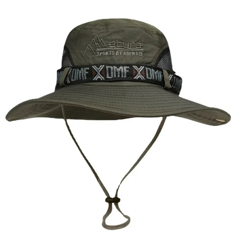 Bucket Fisherman Hat Unisex Men Women Panama Mesh Fabric UV Protection Wide Brim Safari One Size Hunting Fishing Beach