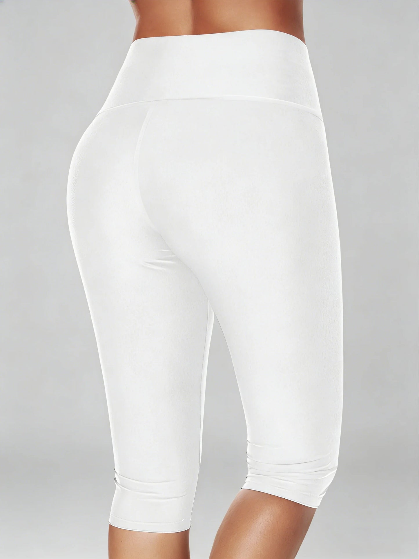 Women's High Waisted White Leggings Knee-Length Yoga Pants Stretchy  Breathable for Workout, Running, and Daily Casual Wear