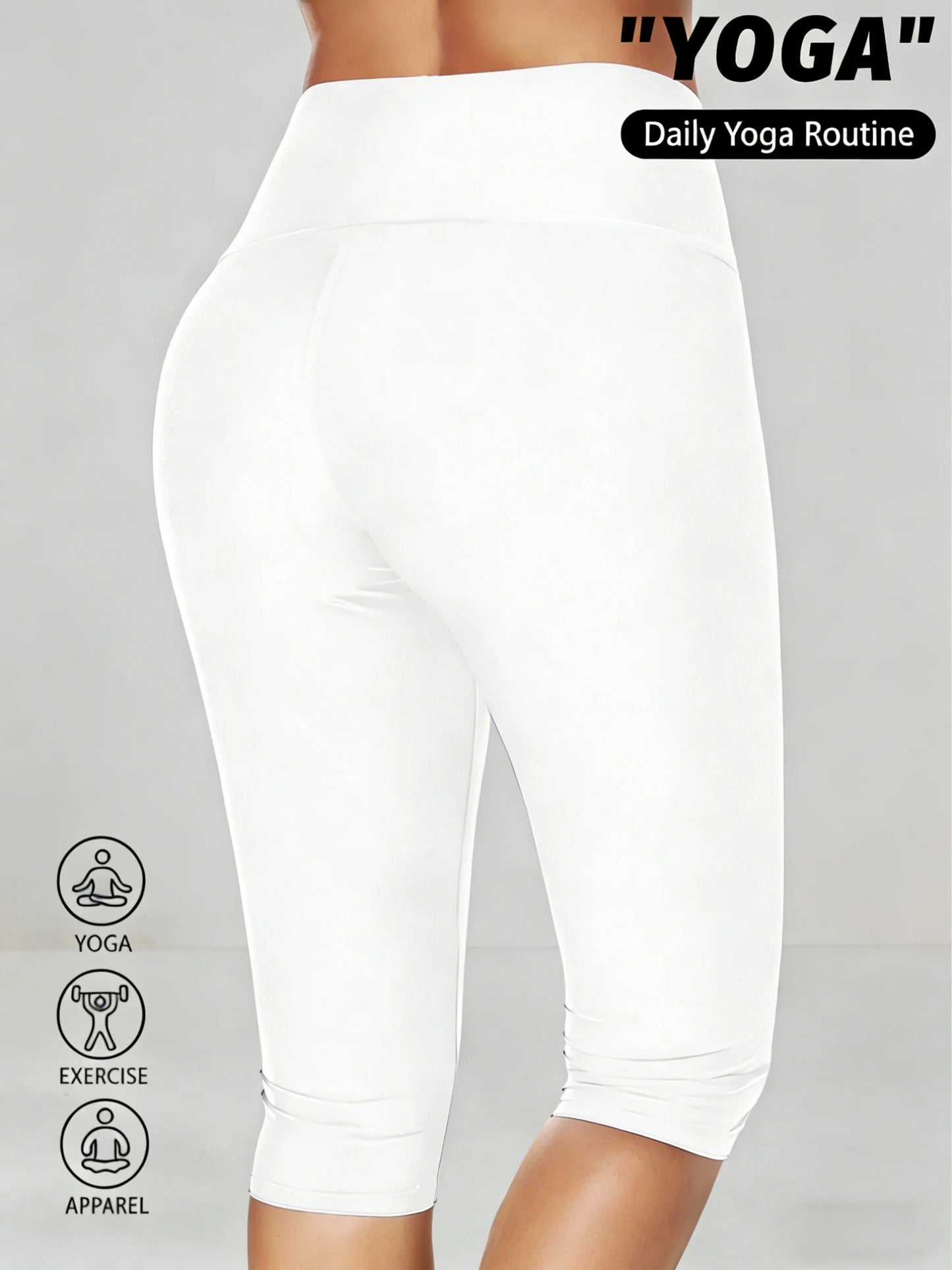 Women's High Waisted White Leggings Knee-Length Yoga Pants Stretchy  Breathable for Workout, Running, and Daily Casual Wear