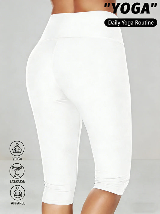 Women's High Waisted White Leggings Knee-Length Yoga Pants Stretchy  Breathable for Workout, Running, and Daily Casual Wear
