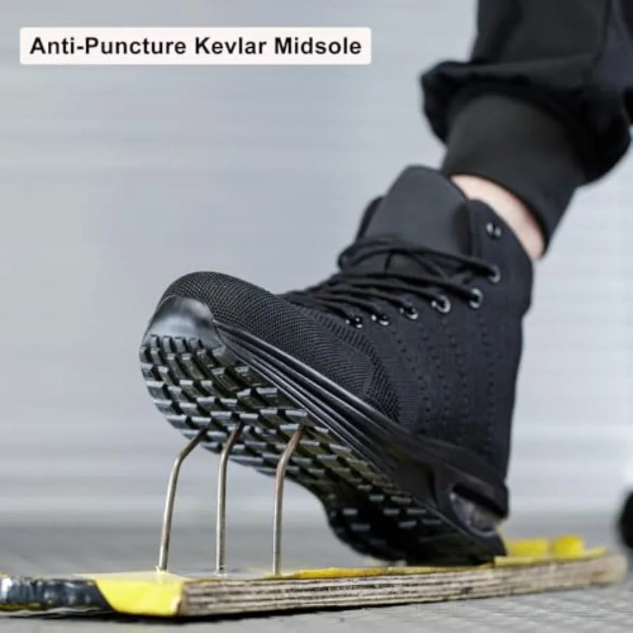 Steel Toe Work Boots for Men or Women, High Top Slip Resistant Safety Shoes Puncture Proof Comfortable Air Cushion Tennis Boots