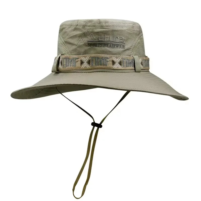 Bucket Fisherman Hat Unisex Men Women Panama Mesh Fabric UV Protection Wide Brim Safari One Size Hunting Fishing Beach
