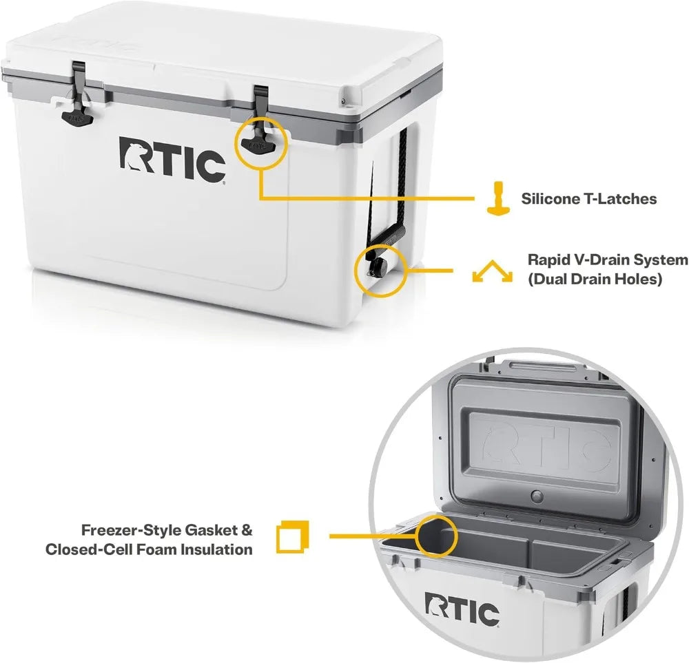 52QT Ultra-Light Hard Cooler, 30% Lighter, Ice Retention Days, for Camping Fishing Beach Boat Picnic