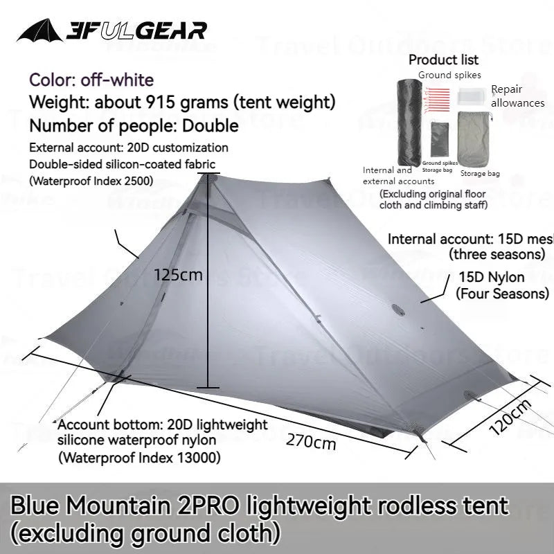 3F UL GEAR LanShan 2 Pro Roof Tent Ultralight Double Layer Tent for 2 Persons Outdoor Camping Hiking Trekking 3/4 Season