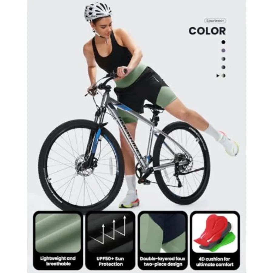 Sportneer Women Padded Bike Shorts - 4D Bicycle Cycling Shorts with 2 Zipper Pockets and 1 Inner Thigh Pocket
