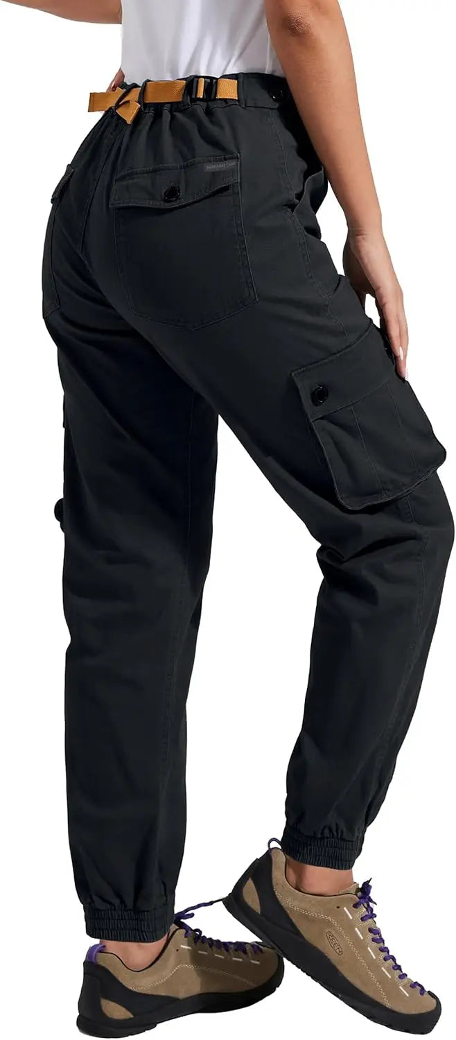Pioneer Camp Women's Stretchy Cargo Pants with Pockets Cotton Climbing Hiking Casual High-Rise Joggers Adjustable Waist
