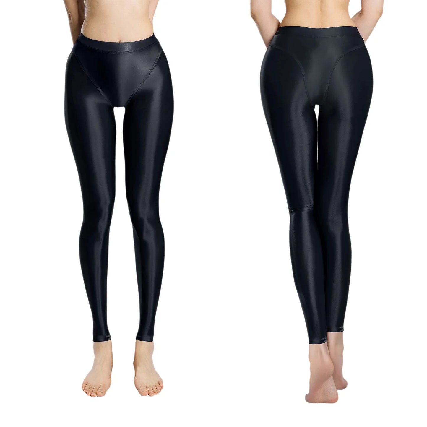 Women Glossy Stretchy Stirrup Leggings Skinny Rolling Up High Waist Slim Fit Tights for Fitness Gym Yoga Sports Control Pants
