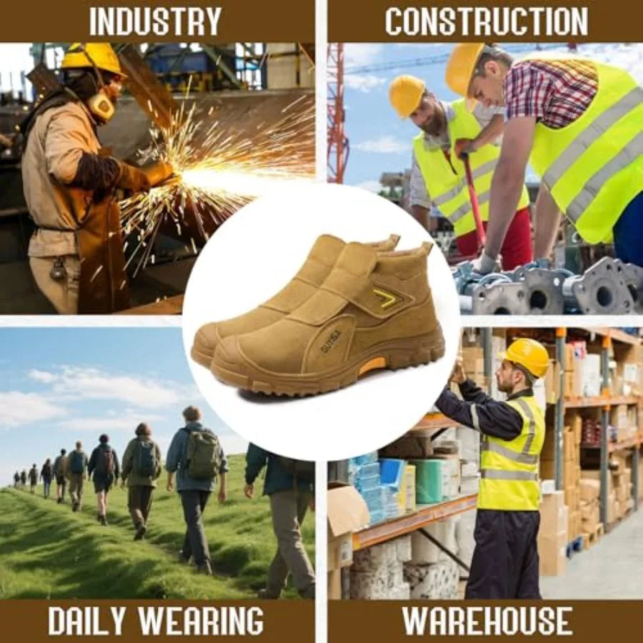 GLANOUDUN Steel Toe Boots for Men Slip on Work Boots for Men Comfortable Safety Boot Indestructible Construction Footwear Lacel