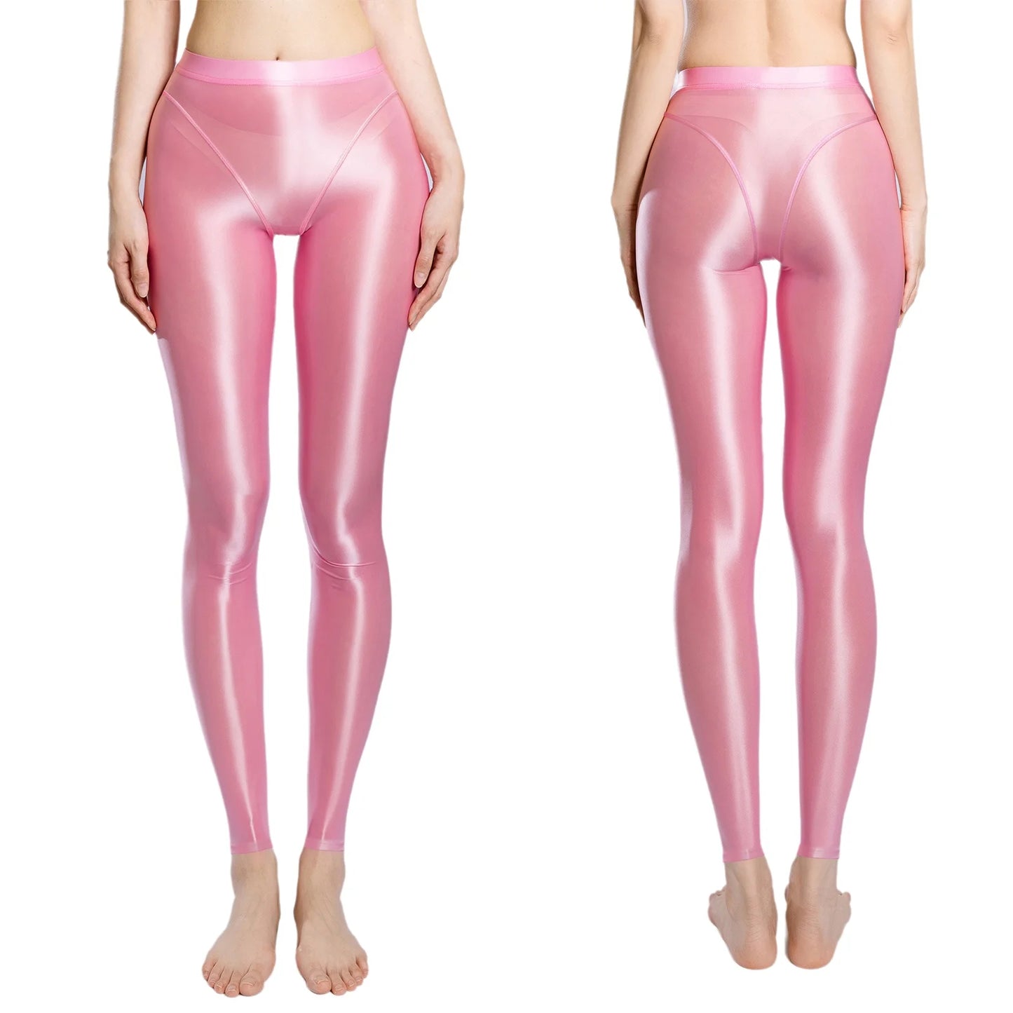 Women Glossy Stretchy Stirrup Leggings Skinny Rolling Up High Waist Slim Fit Tights for Fitness Gym Yoga Sports Control Pants
