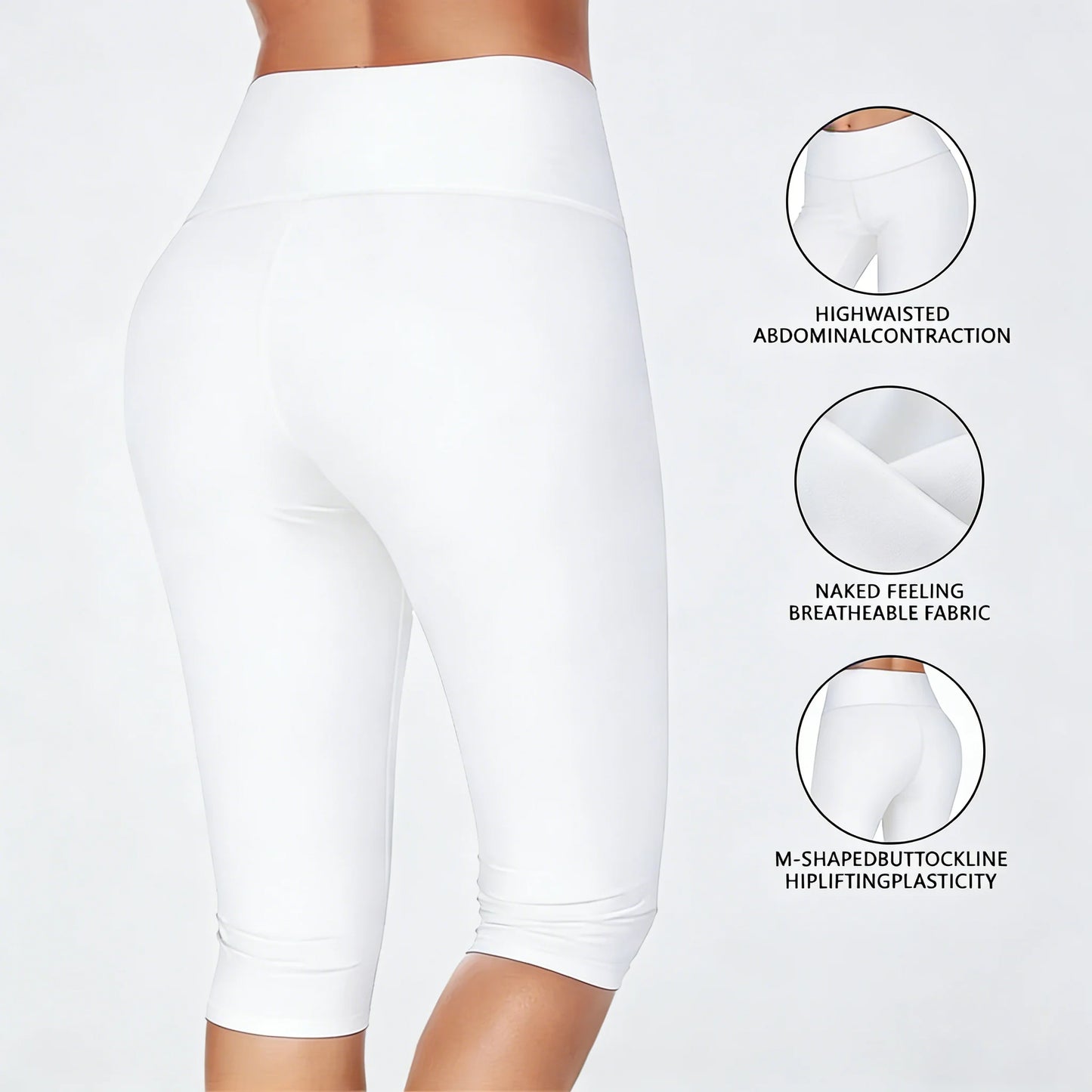 Women's High Waisted White Leggings Knee-Length Yoga Pants Stretchy  Breathable for Workout, Running, and Daily Casual Wear