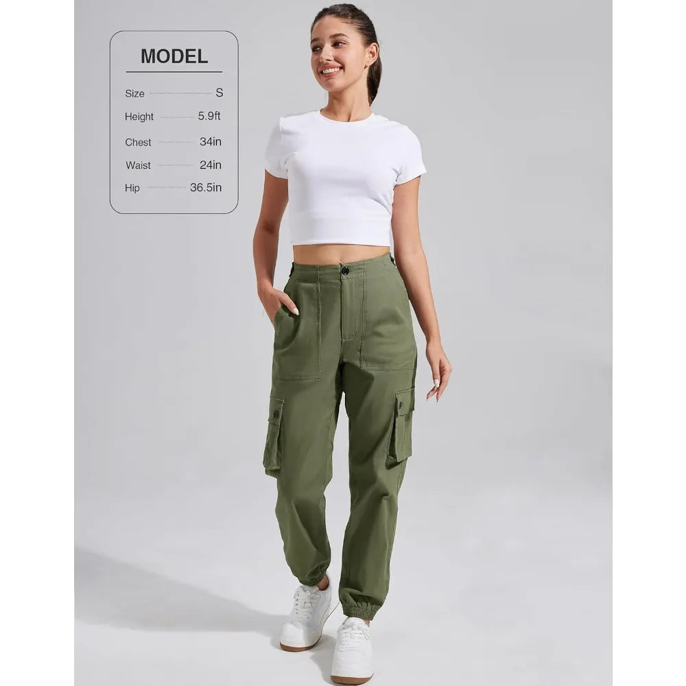 Pioneer Camp Women's Stretchy Cargo Pants with Pockets Cotton Climbing Hiking Casual High-Rise Joggers Adjustable Waist