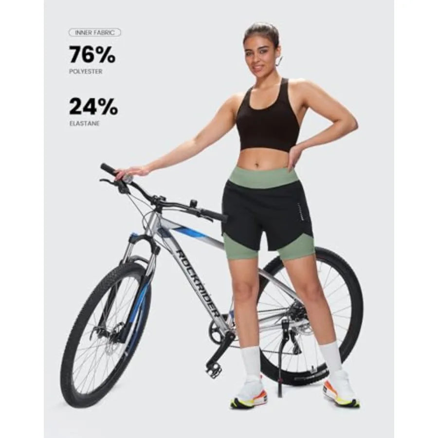 Sportneer Women Padded Bike Shorts - 4D Bicycle Cycling Shorts with 2 Zipper Pockets and 1 Inner Thigh Pocket