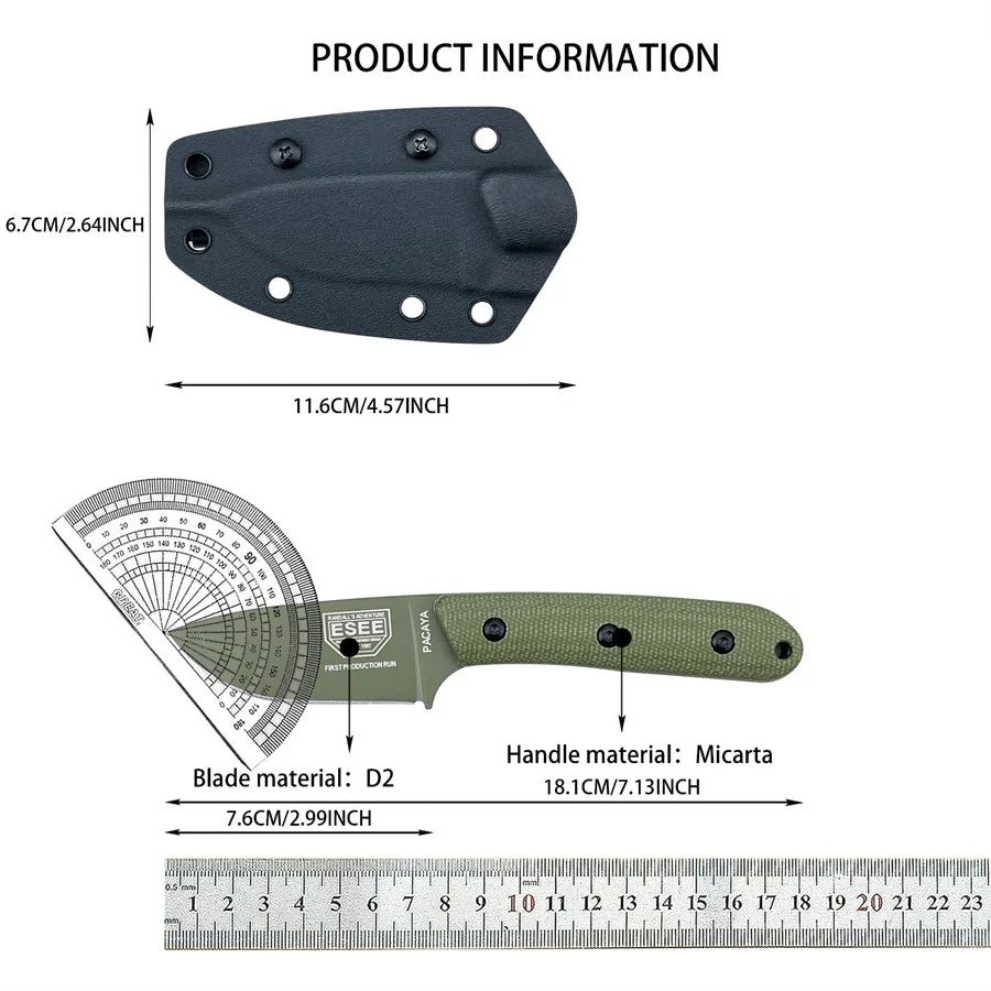 Pacaya Straight Knife Hunting Knife Outdoor Knife Craft Knife Camping Equipment Knife with Sheath Gifts for Men