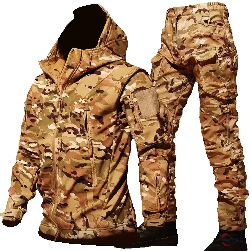 6XL TAD Tactical Men Hunting Hiking Fishing Explore Clothes Suit Camouflage Shark Skin Hunting Waterproof Hooded Jacket+Pants