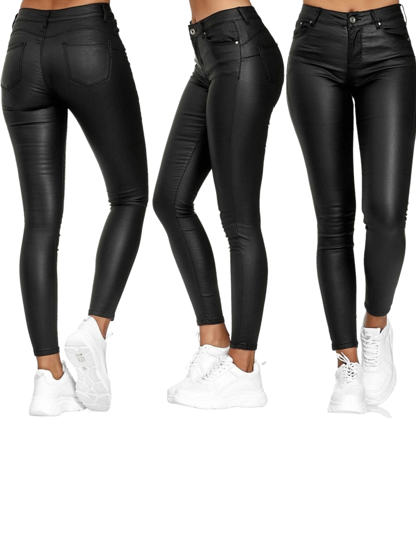 Women Solid Color Leggings High Waist Close-fitting Trousers with Pockets S M L XL XXL XXXL