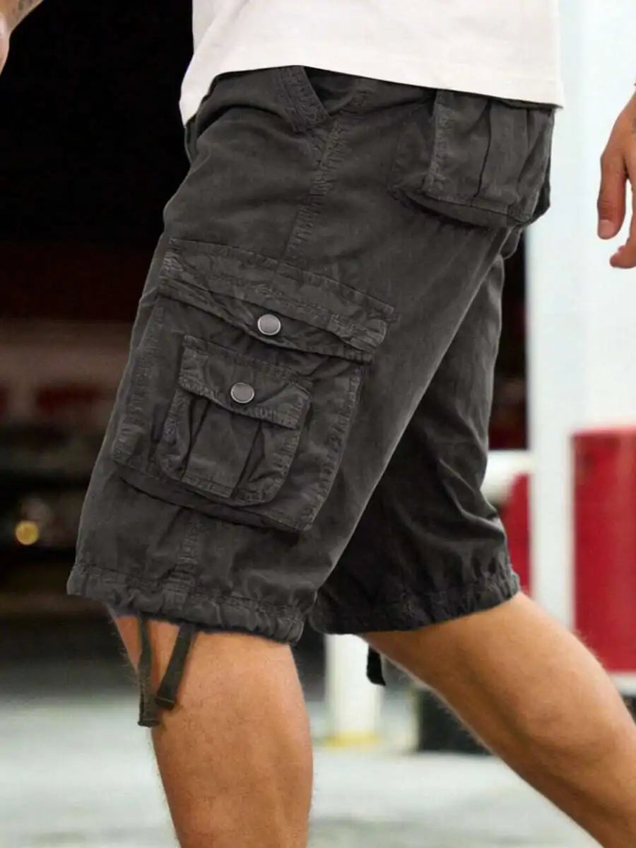 Men's Solid Color Cargo Shorts Cotton Washed Multi-Pocket Waist Lightweight Breathable For Daily Commute Outdoor Camping Beach