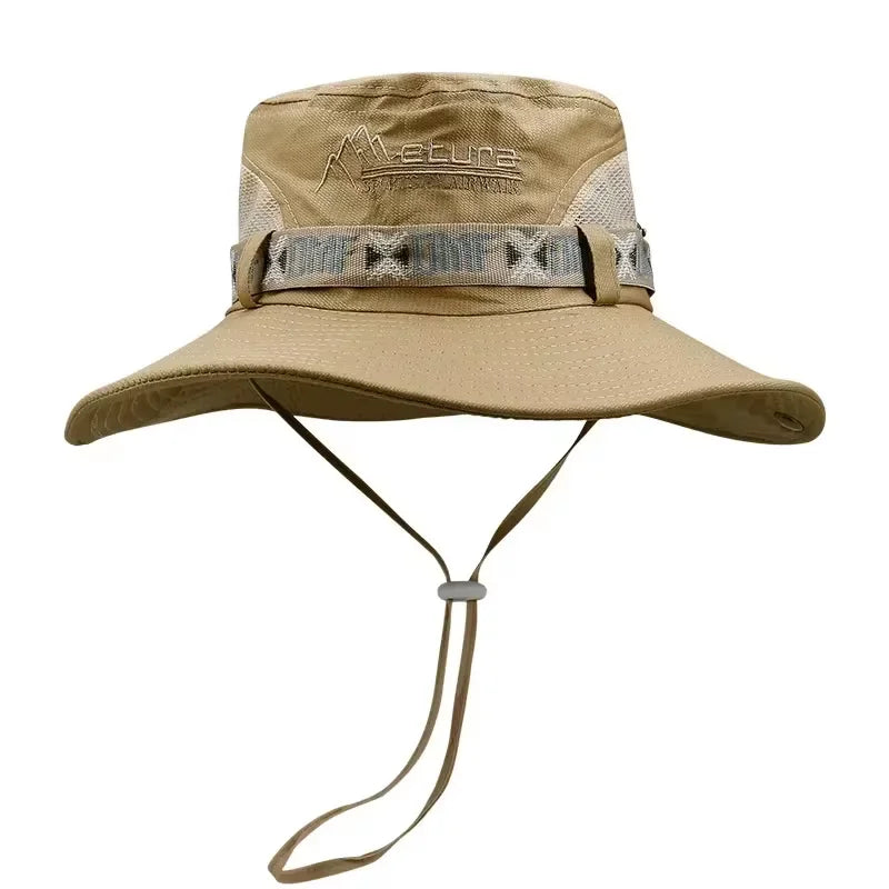 Bucket Fisherman Hat Unisex Men Women Panama Mesh Fabric UV Protection Wide Brim Safari One Size Hunting Fishing Beach