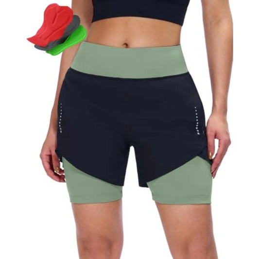 Sportneer Women Padded Bike Shorts - 4D Bicycle Cycling Shorts with 2 Zipper Pockets and 1 Inner Thigh Pocket