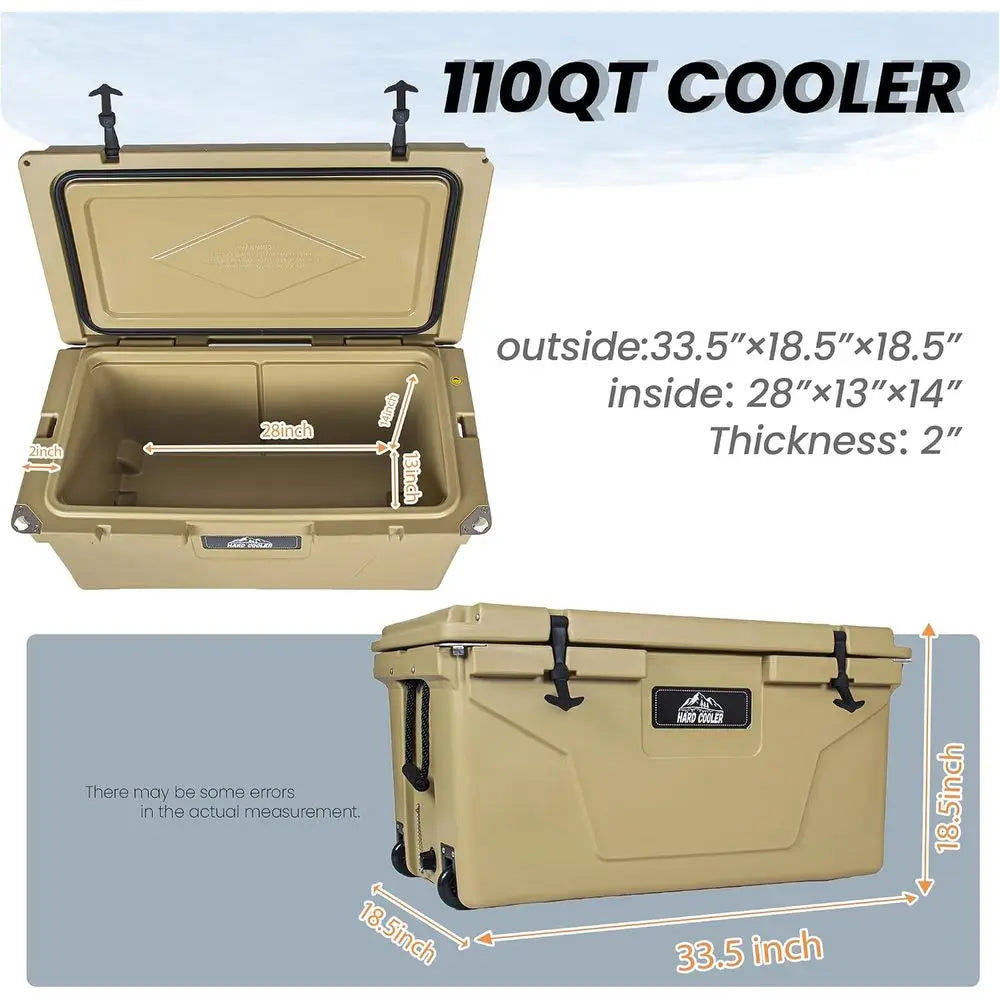 110 Quart Heavy-Duty Khaki Insulated Cooler for Camping, Fishing, and Outdoor Adventures