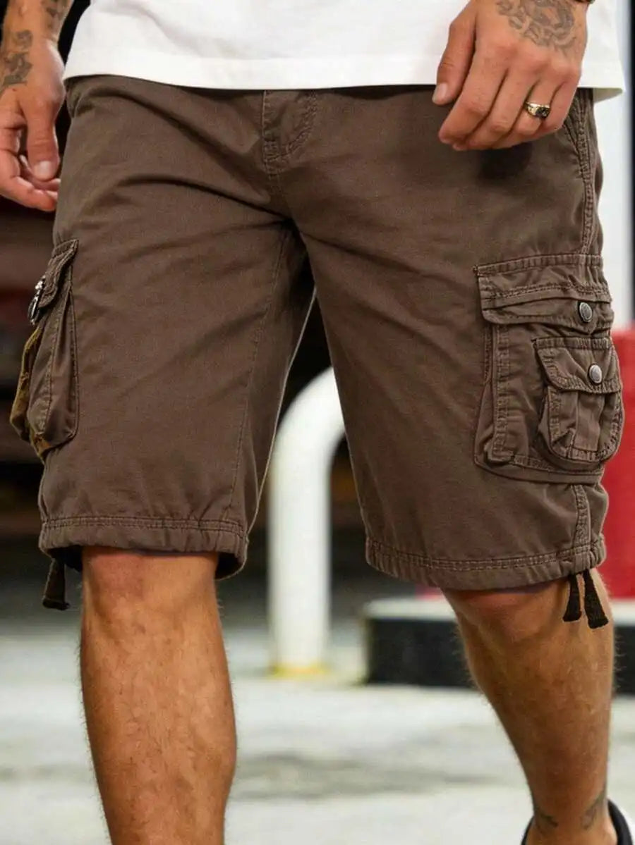 Men's Solid Color Cargo Shorts Cotton Washed Multi-Pocket Waist Lightweight Breathable For Daily Commute Outdoor Camping Beach